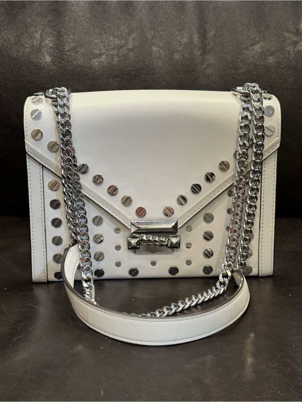 Michael Kors Whitney Studded Leather Shoulder Bag - White (Like New)